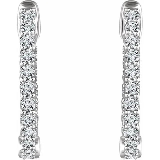 14K White Gold 1 CTW Natural Diamond Inside-Outside Hoop Earrings
