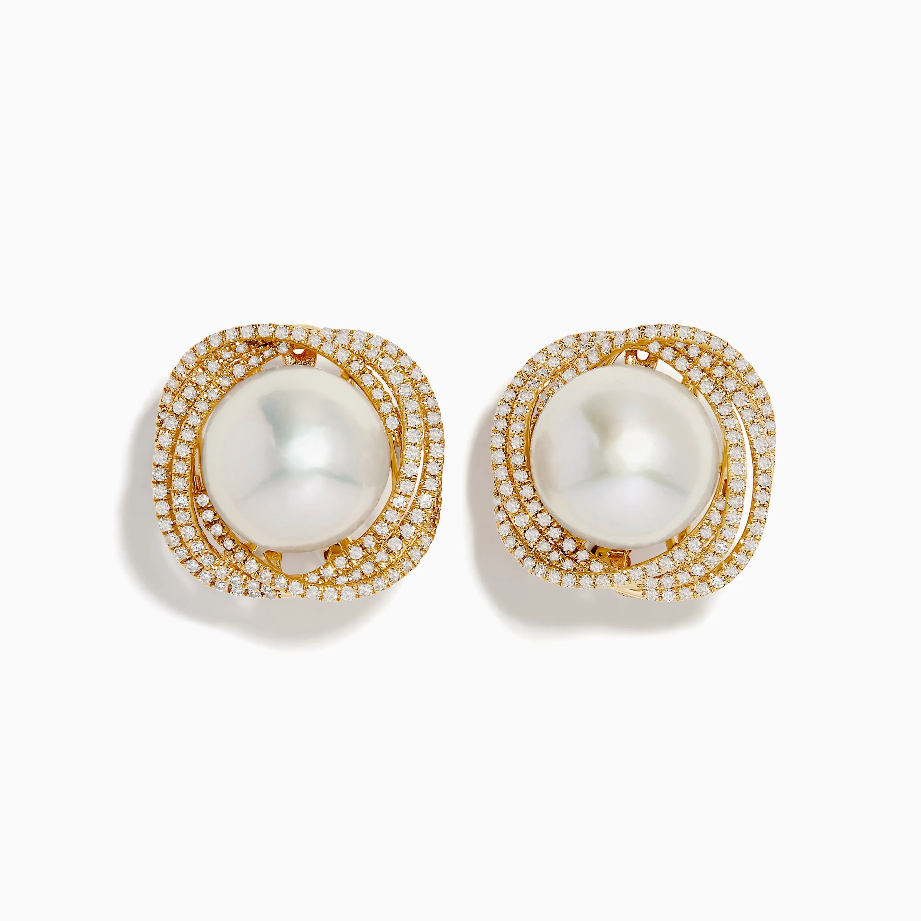 14K Yellow Gold Diamond Fresh Water Pearl Earrings