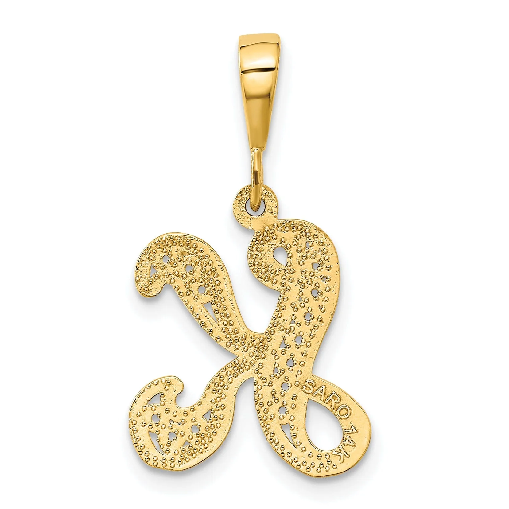 14K Yellow GoldFancy Filigree Script Design Letter K Initial Pendant
