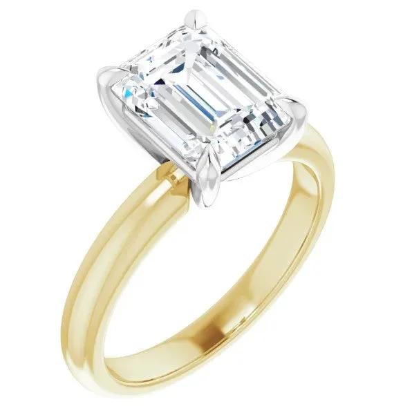 18K Yellow Gold  Emerald Cut Diamond Solitaire Engagement Ring