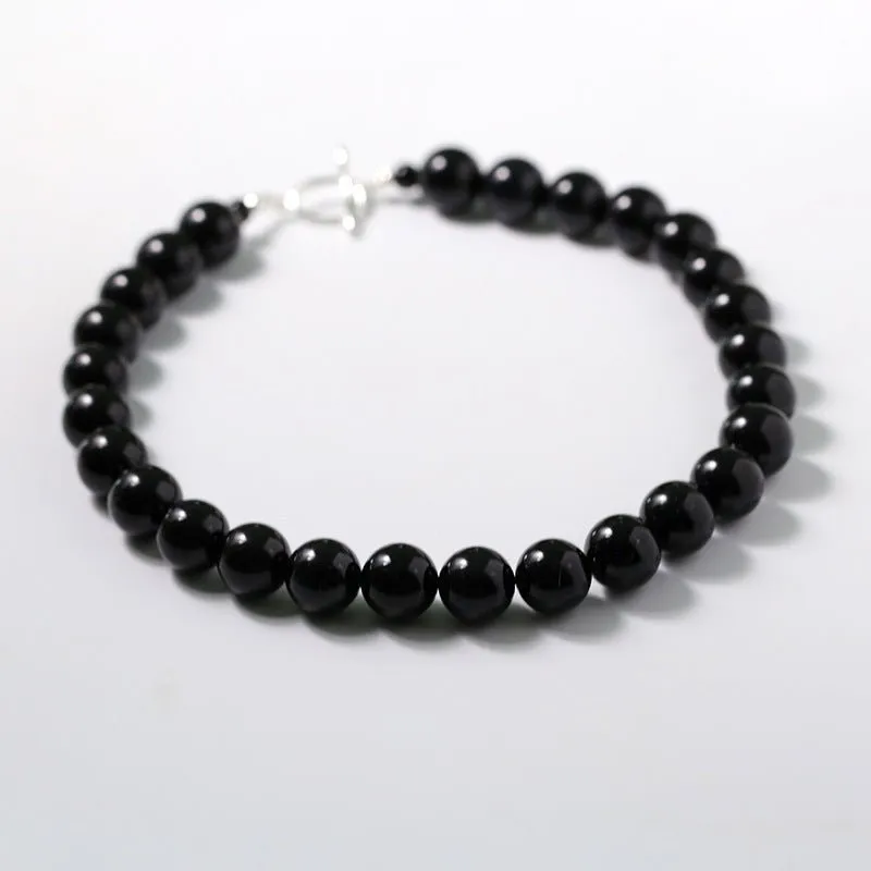 Black Agate Beaded OT Buckle Necklace-14mm