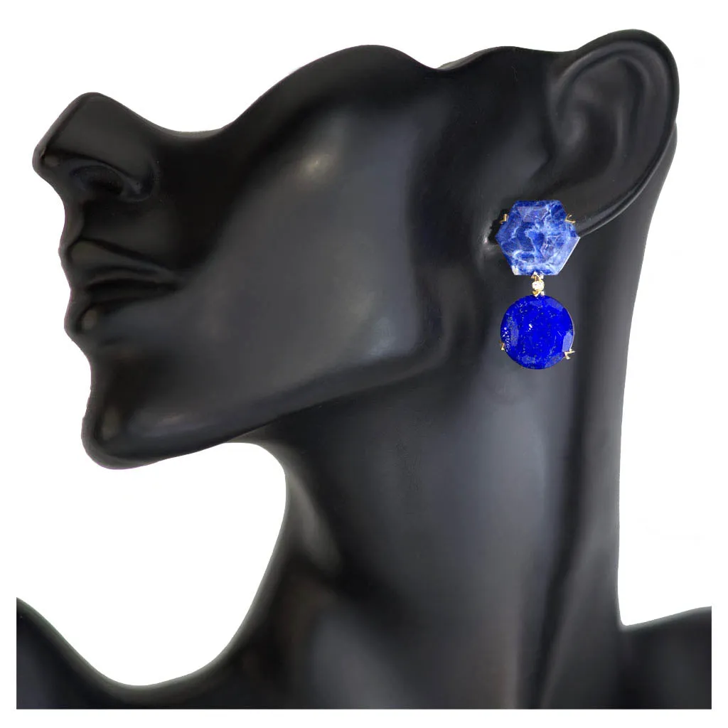 Gold Denim Drop Earrings with Lapis Lazuli & Diamonds