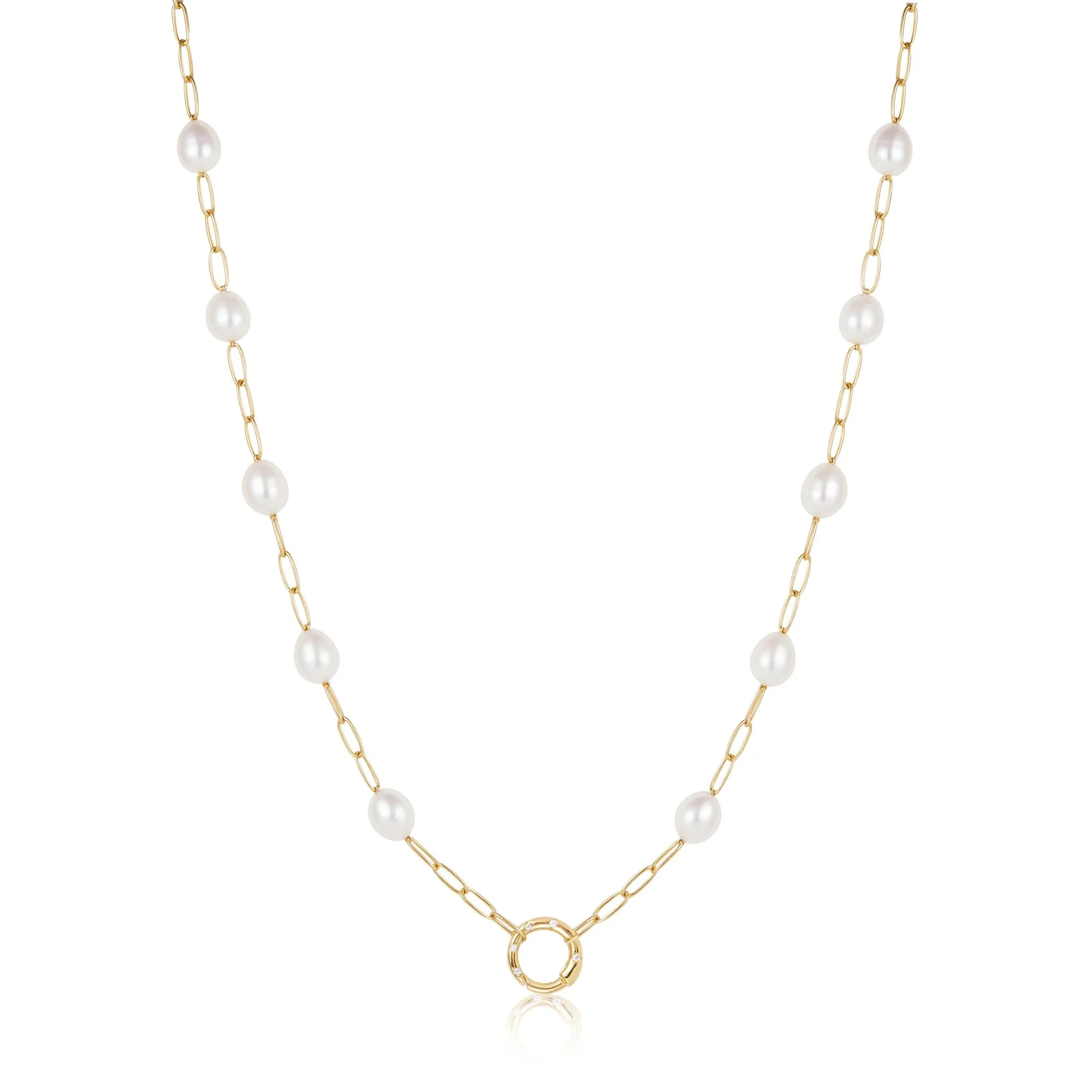 Gold Pearl Chain Charm Connector Necklace