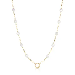 Gold Pearl Chain Charm Connector Necklace