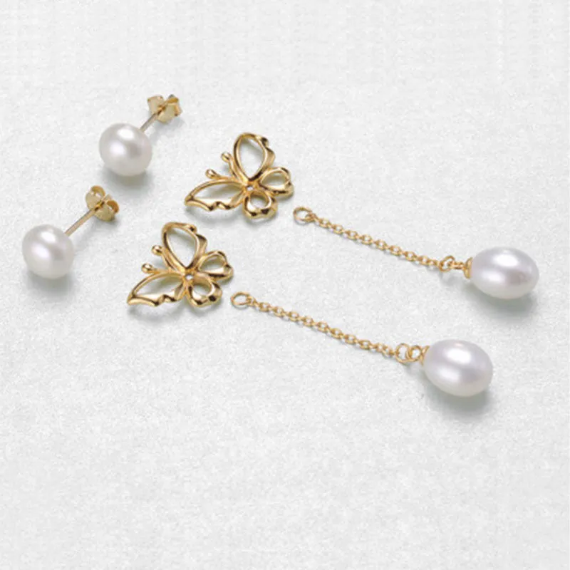 Golden Butterfly Pearl Earrings