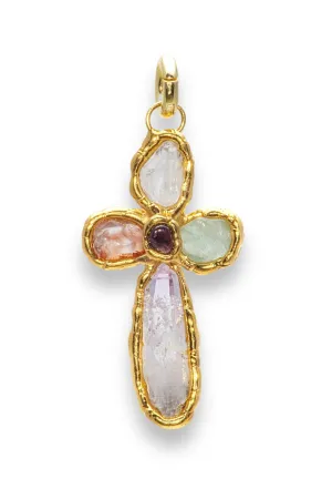 Grande Gemstone Cross Charm in Gold