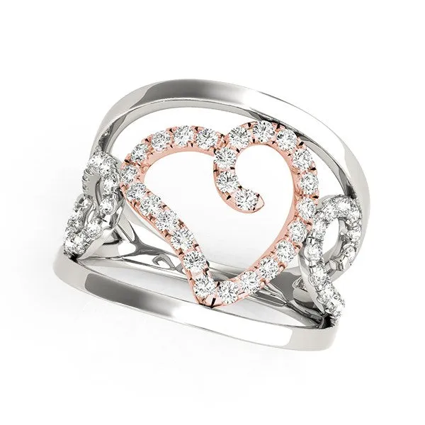 Heart Motif Filigree Diamond Ring in 14k White And Rose Gold 1/4 cttw