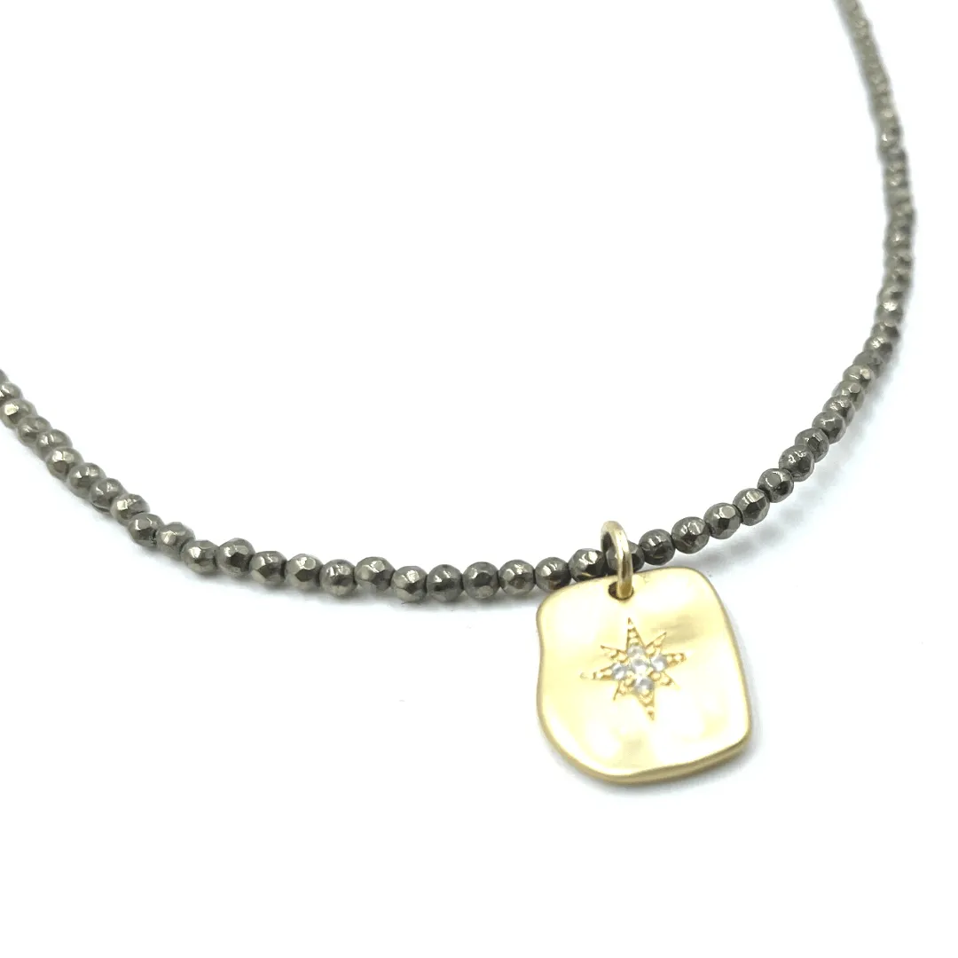 Organic Starburst on Pyrite Beaded Necklace