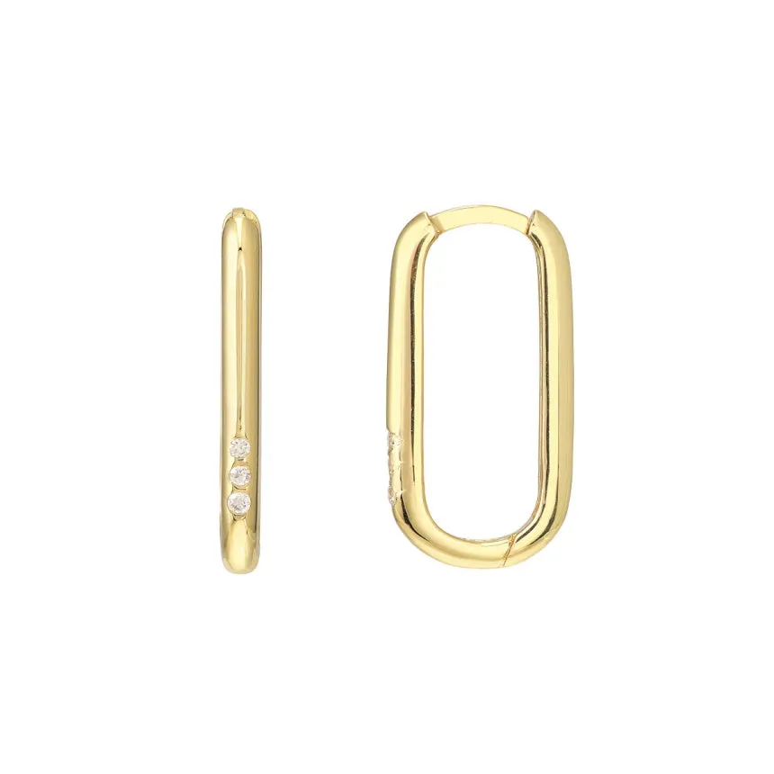 Oval Hoop Earrings With Diamonds