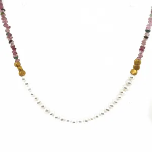 Petite Tourmaline & Pearl Beaded Necklace