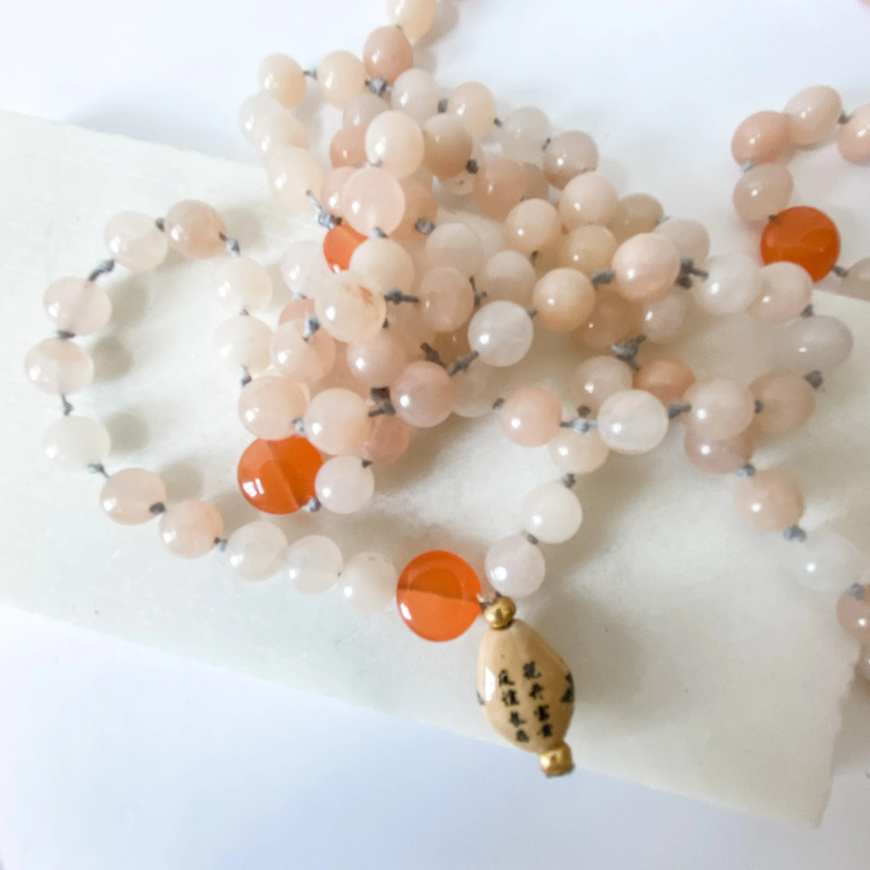 Rose and Orange Quartz with Chinese pendant Mala Beads Necklace