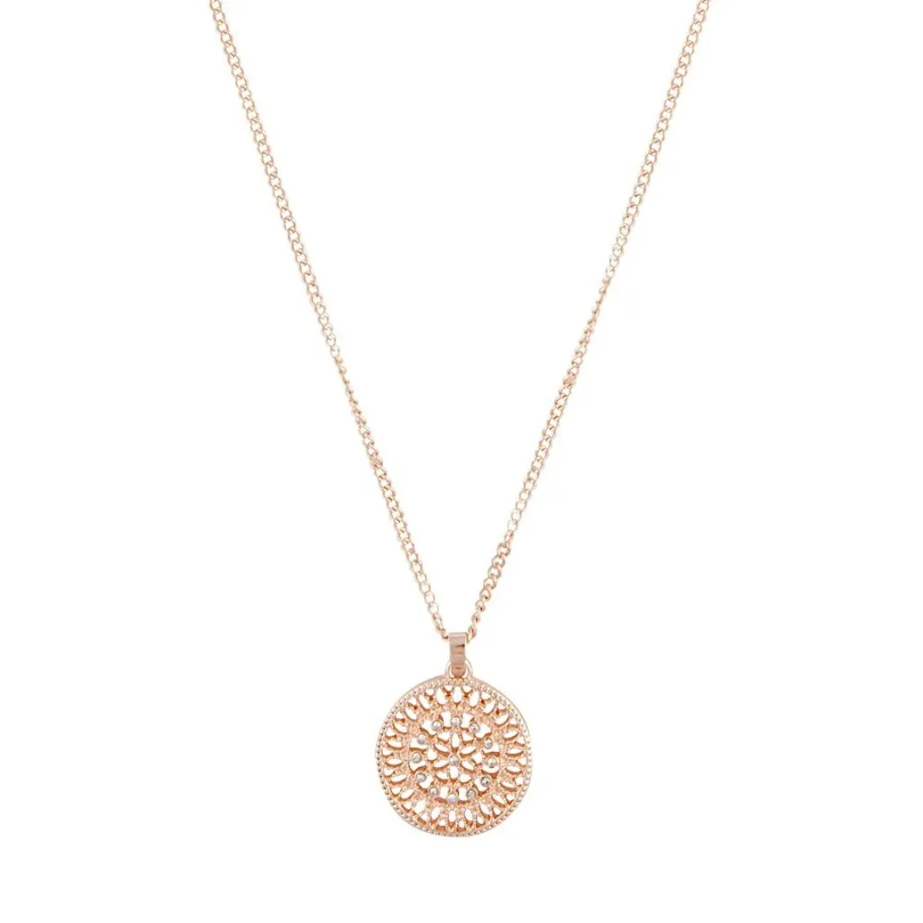 Rose Gold Diamante Disc Filigree Necklace