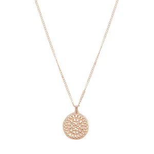 Rose Gold Diamante Disc Filigree Necklace