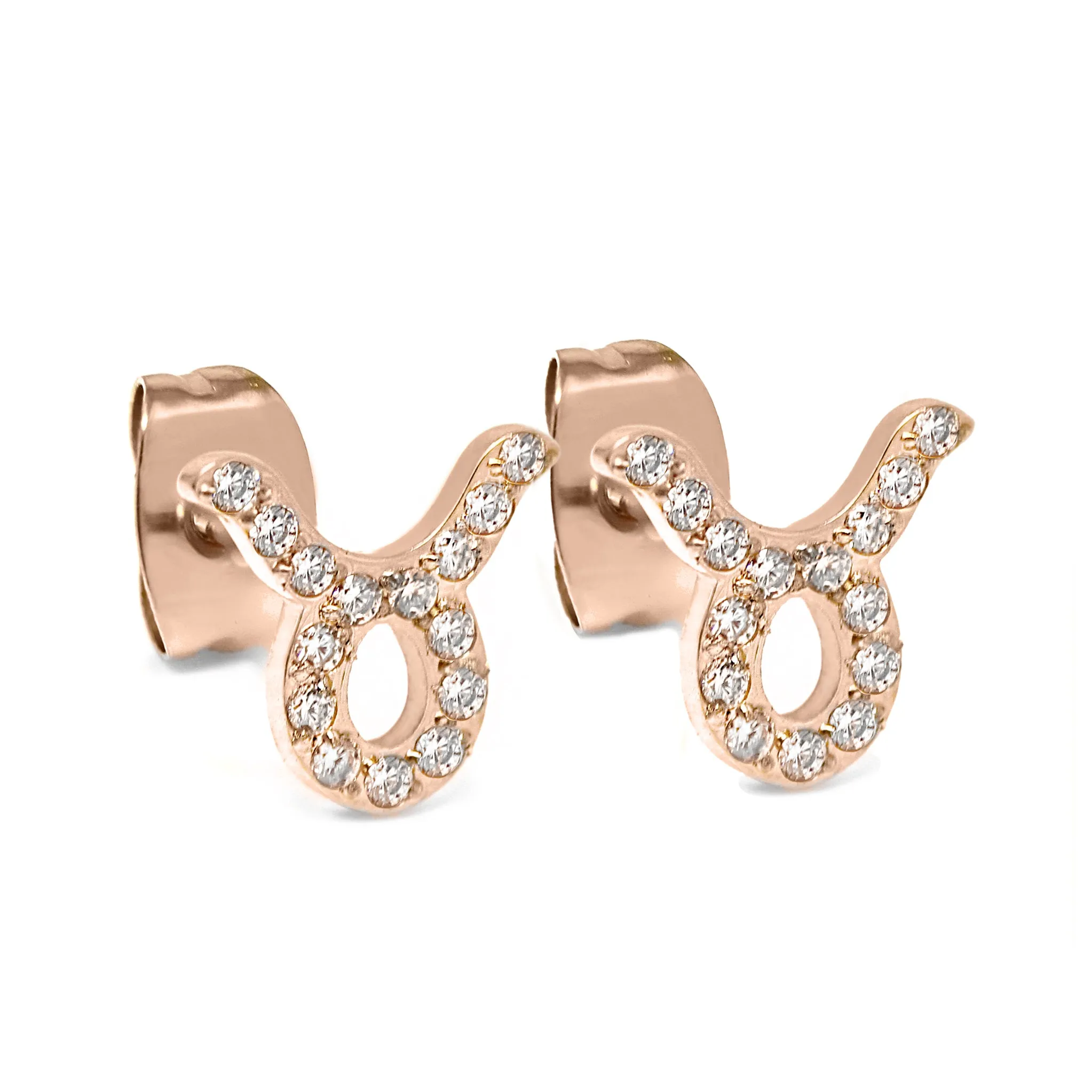 Taurus Earrings with CZ Stones - Rose Gold