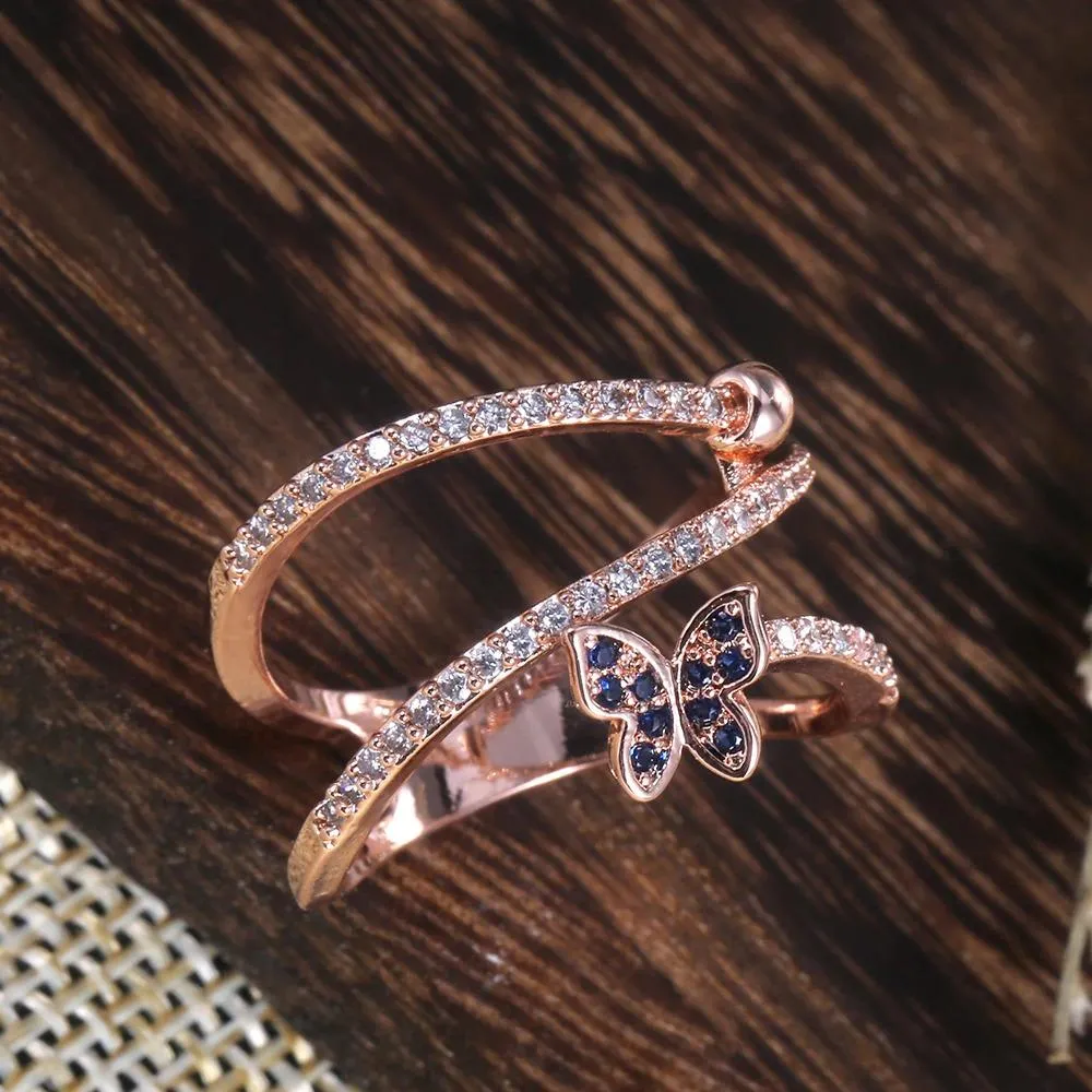 Zircon Adorned Butterfly Shaped Ring